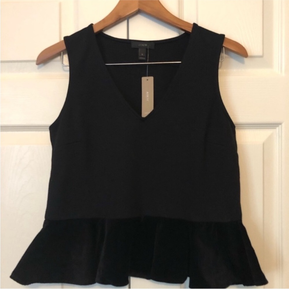 NWT J. Crew black peplum velvet top
